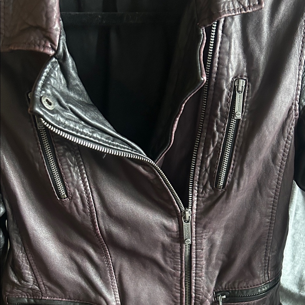 Michael Kors Burgundy and Black Leather Jacket - Picture 9 of 9